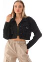 BİKELİFE Women's Pocket Detailed Oversize Crop Denim Jacket