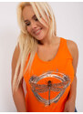 Fashionhunters Oranžový dámský top velikosti plus s potiskem