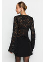 Trendyol Black Crop Knitted Unlined Lace Blouse