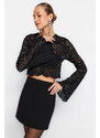 Trendyol Black Crop Knitted Unlined Lace Blouse