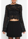 Trendyol Black Crop Knitted Unlined Lace Blouse