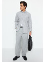 Trendyol Gray Regular Fit Striped Thick Winter Shirt