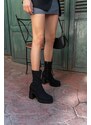Madamra Black Matte Women's Platform Sold Ankle Boots