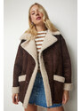 Happiness İstanbul Women's Brown Shearling Suede Coat