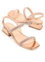 Capone Outfitters Capone Chunky Toe Women's Stony Double Chunk Strap Short Heeled Mirror Fabric Rose Sandals