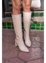Madamra Beige Women's Pointed Toe Zippered Boots