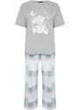 Trendyol Curve Gray Printed Checkered Knitted Pajamas Set