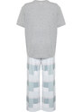 Trendyol Curve Gray Printed Checkered Knitted Pajamas Set