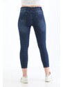 BİKELİFE Námořnická modrá efektová detailní nadměrná velikost lycrové džínové kalhoty s vysokým pasem