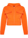 Trendyol Orange Relaxed-Cut Crop Pocket Detailed Hoodie, Fleece Inner Knitted Sweatshirt