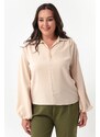 Lafaba Women's Beige Long Sleeved Plus Size Blouse with Necklace