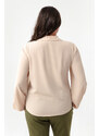 Lafaba Women's Beige Long Sleeved Plus Size Blouse with Necklace