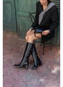Madamra Women's Black Crocodile Pointed Toe Zipper Boots