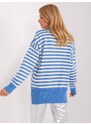 Fashionhunters Modrý a ecru pruhovaný oversize pletený svetr