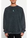 Trendyol Anthracite Oversize/Wide Cut 100% Cotton Faded Effect Mystical Themed Sweatshirt