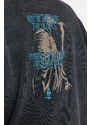 Trendyol Anthracite Oversize/Wide Cut 100% Cotton Faded Effect Mystical Themed Sweatshirt