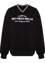 Trendyol Black Oversize/Wide Fit Knitwear Detailed with a tagline, Fleece Inside Knitted Sweatshirt