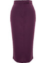 Trendyol Purple Smart Crepe Belt Detailed Fleto Pocket Midi Pencil High Waist Elastic Knitted Skirt