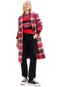 Kabát Desigual 23WWEWAD WOMAN WOVEN OVERCOAT dámský, růžová barva, přechodný, dvouřadový