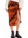 Sukně Desigual 23WWFW07 WOMAN WOVEN SKIRT LONG oranžová barva, midi