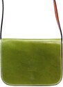 VERA PELLE Kožená malá dámská crossbody kabelka olivová zelená s červeným páskem