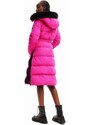 Kabát Desigual 23WWEWAZ WOMAN WOVEN PADDED LONG OVERCOA dámský, růžová barva