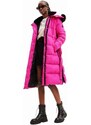 Kabát Desigual 23WWEWAZ WOMAN WOVEN PADDED LONG OVERCOA dámský, růžová barva
