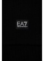 Šátek z vlněné směsi EA7 Emporio Armani černá barva, hladký
