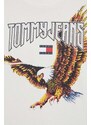 Bavlněná mikina Tommy Jeans dámská, béžová barva, s potiskem