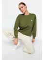 Trendyol Khaki Animal With Embroidery Regular/Normal Fit Knitted Sweatshirt with Fleece Inside