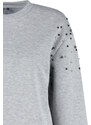 Trendyol Gray Melange Pearl Detailed Regular Fit Low-Sleeve Knitted Sweatshirt with Fleece Inside