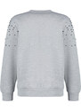 Trendyol Gray Melange Pearl Detailed Regular Fit Low-Sleeve Knitted Sweatshirt with Fleece Inside