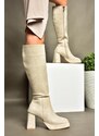 Fox Shoes R282230102 Women's Beige Suede Thick Heeled Boots