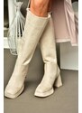 Fox Shoes R282230102 Women's Beige Suede Thick Heeled Boots