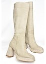 Fox Shoes R282230102 Women's Beige Suede Thick Heeled Boots