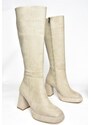 Fox Shoes R282230102 Women's Beige Suede Thick Heeled Boots