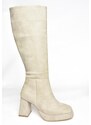 Fox Shoes R282230102 Women's Beige Suede Thick Heeled Boots