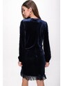 By Saygı Lycra Velvet Dress with Tassel Accessories Navy Blue