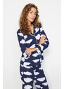 Trendyol Navy Blue 100% Cotton Shirt-Pants Knitted Pajamas Set