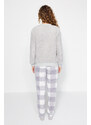 Trendyol Gray Wellsoft Lama Pattern T-shirt-Pants and Knitted Pajamas Set