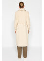 Trendyol Oversized Ecru Oversized Wide-Cut Belted Balloon Sleeve Detail Long Stamped Coat