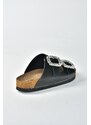 Fox Shoes Women's Black Women's Slippers with Double Buckles and Stones