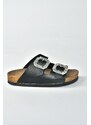 Fox Shoes Women's Black Women's Slippers with Double Buckles and Stones