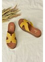 Fox Shoes Yellow Women's Genuine Leather Slippers