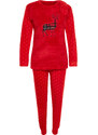 Trendyol Red Wellsoft Deer Pattern Tshirt-Jogger Knitted Pajamas Set