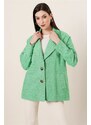 By Saygı Oversize podšitá razítkovaná bunda s kapsami s manžetovými rukávy, zelená