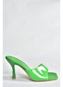Fox Shoes Women's Green Transparent Looking Thick Heeled Slippers