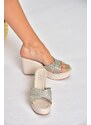 Fox Shoes P572282109 Women's Beige Stone Detailed Wedge Heels Women's Slippers