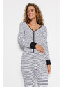 Trendyol Black-White Striped Cotton Tshirt-Jogger Knitted Pajama Set with Cuff and Piping Detail