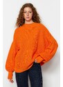 Trendyol Orange Wide Fit Crew Neck Pletený svetr